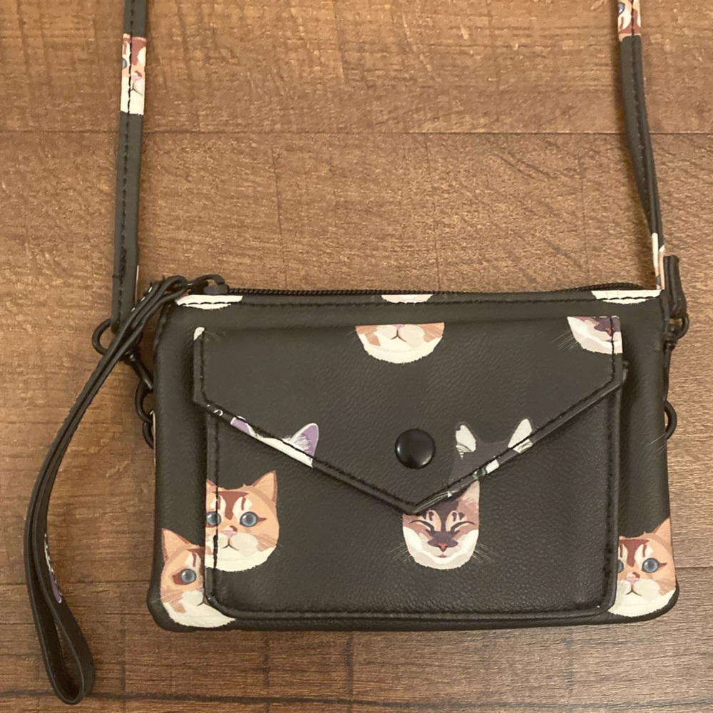 Cat Print Crossbody Wallet Purse Cute Aesthetic Kawaii Quirky Playful Cute EUC